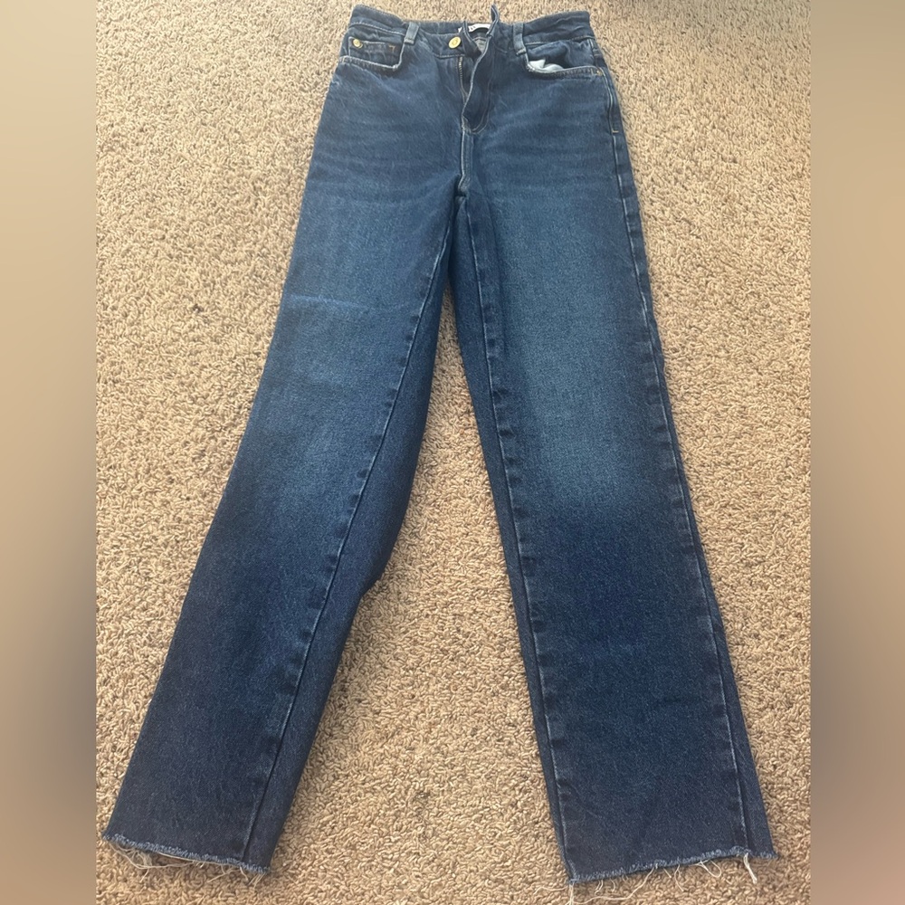 Zara high waist Blue Straight Leg Jeans.
